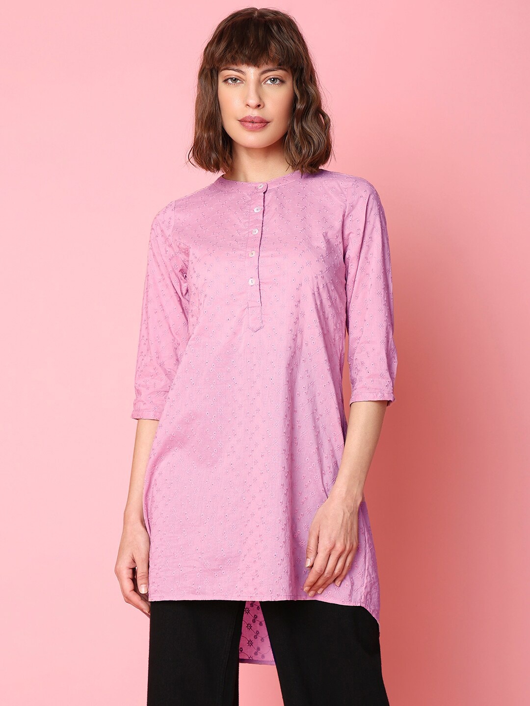 

Indifusion Embroidered Cotton High-Low Tunic, Pink
