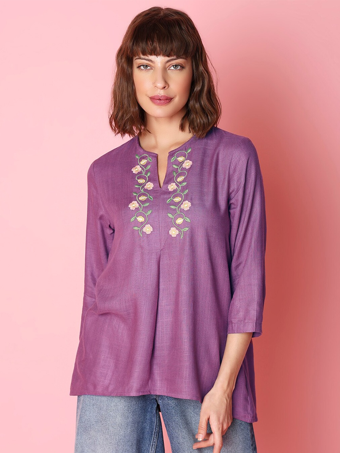 

Indifusion Floral Embroidered Tunic, Purple