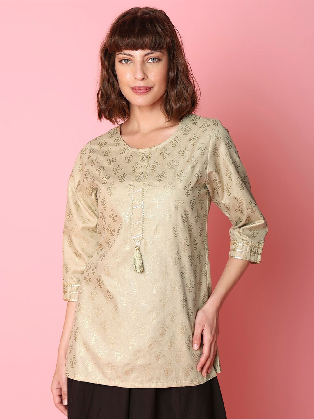 

Indifusion Ethnic Motifs Printed Ethnic Tunic, Beige