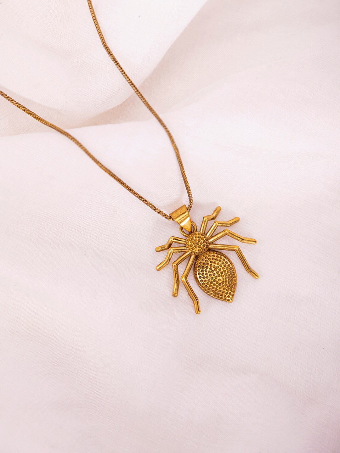 

Studio One Love Brass-Plated Textured Spider-Shaped Pendant with Chain, Gold