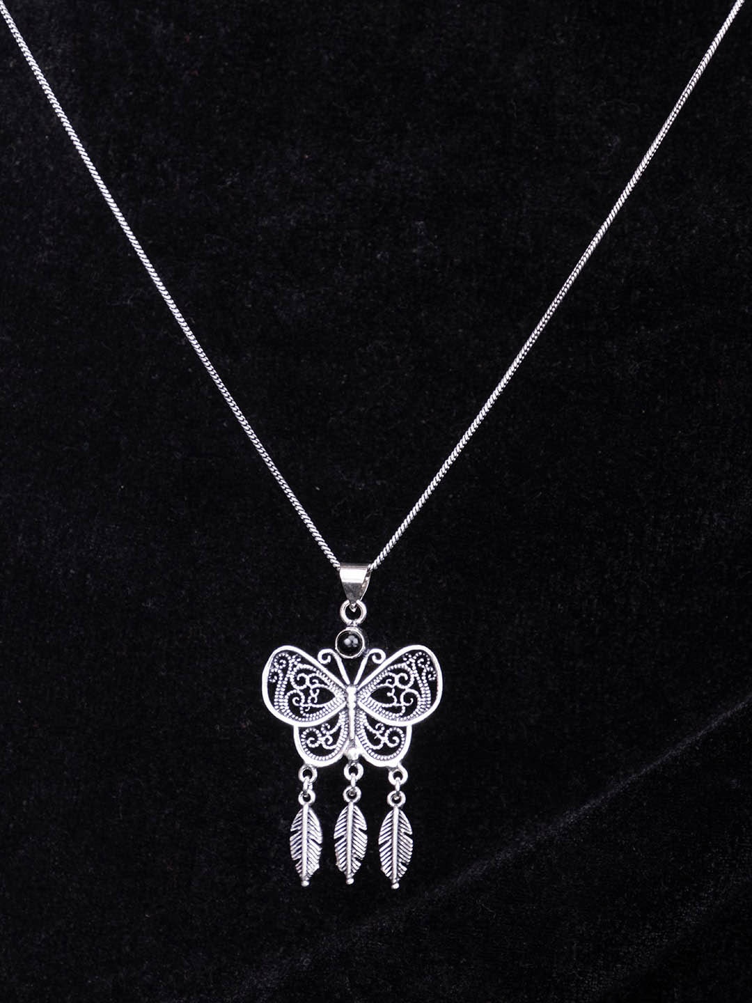 

Studio One Love Women Brass-Plated Butterfly Shaped Oxidised Pendant With Chain, Silver