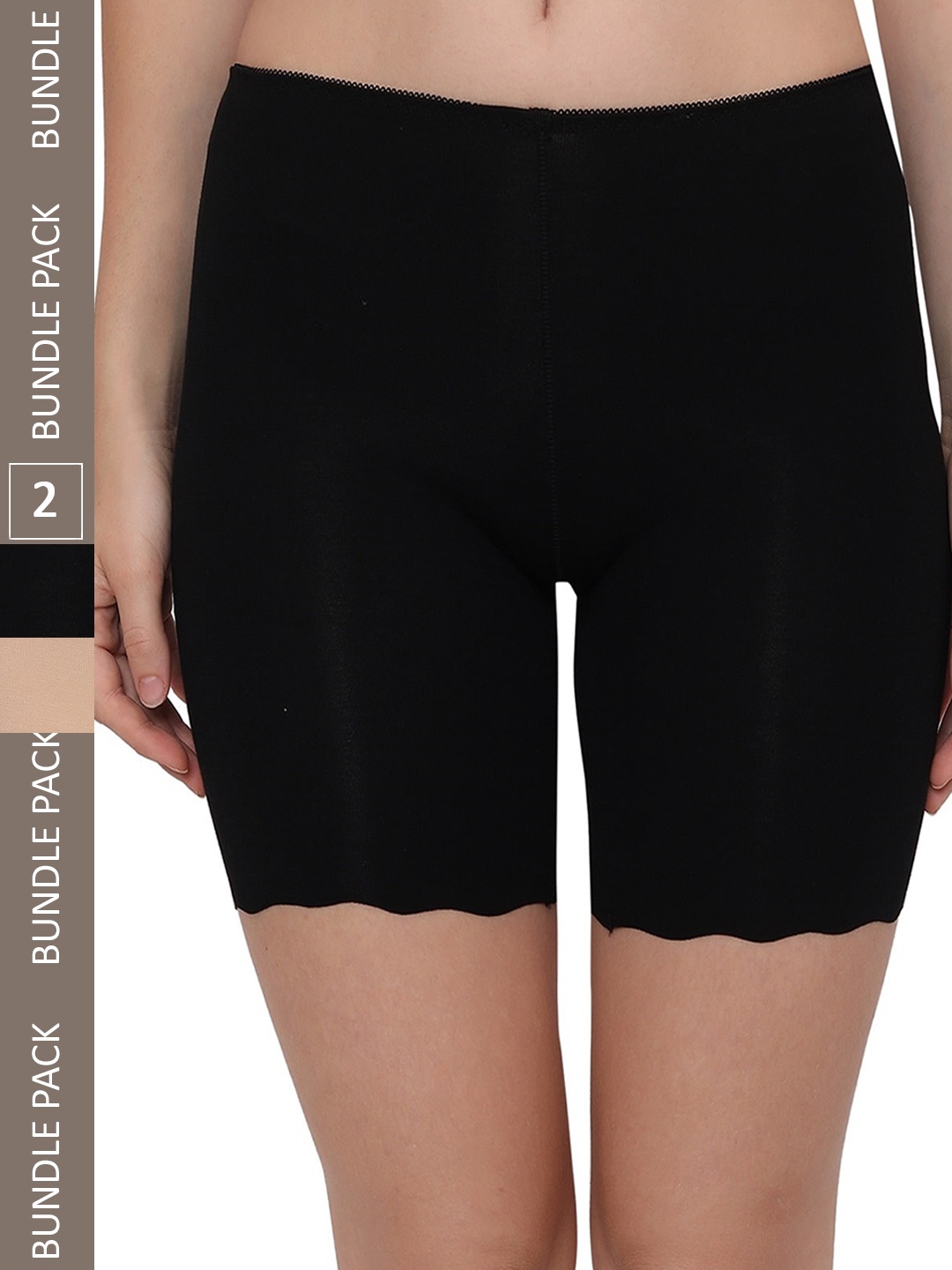 

PLUMBURY Women Pack Of 2 Low-Rise Slim Fit Cycling Shorts, Black
