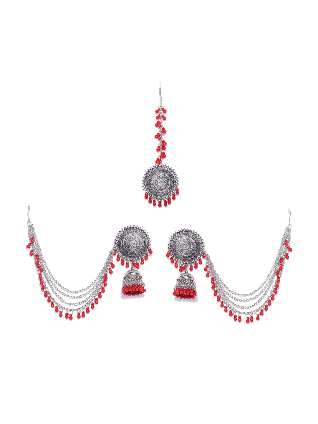 

Sangria Silver-Toned & Red Silver-Plated & Beaded Jewellery Set