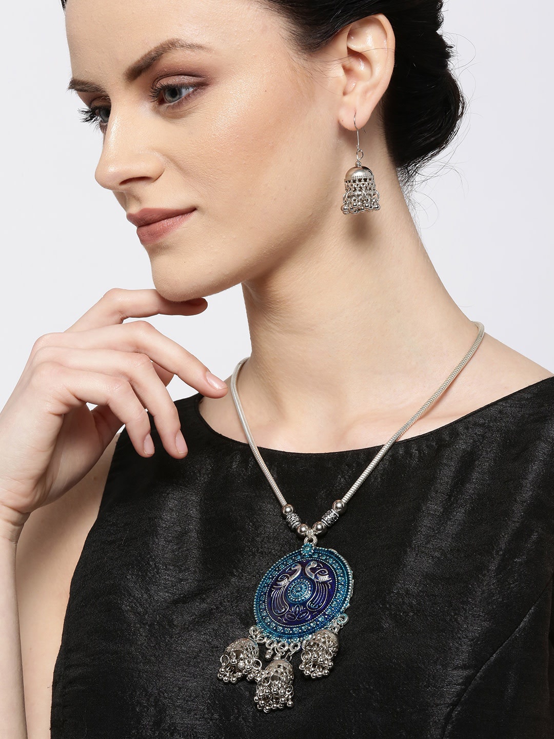 

Sangria Silver-Toned & Blue Silver-Plated Jewellery Set