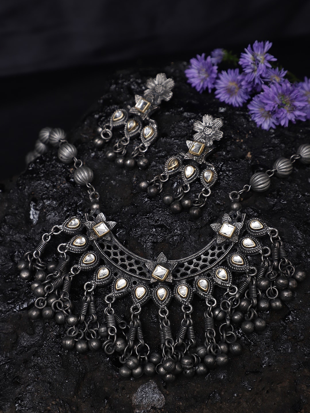 

Sangria Silver-Toned & White Silver-Plated Stone-Studded Jewellery Set