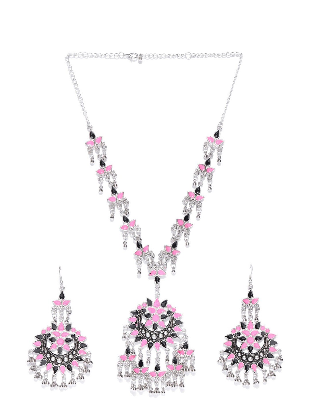 

Sangria Silver-Plated Stone-Studded & Beaded Jewellery Set