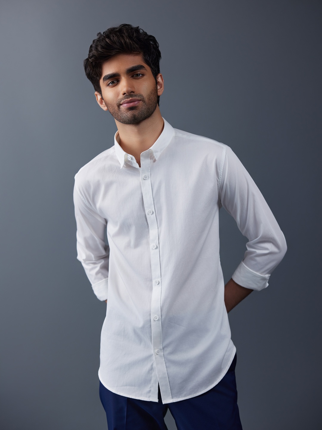 

KINGDOM OF WHITE Full Sleeve Pure Cotton Concealed Button Down Shirt