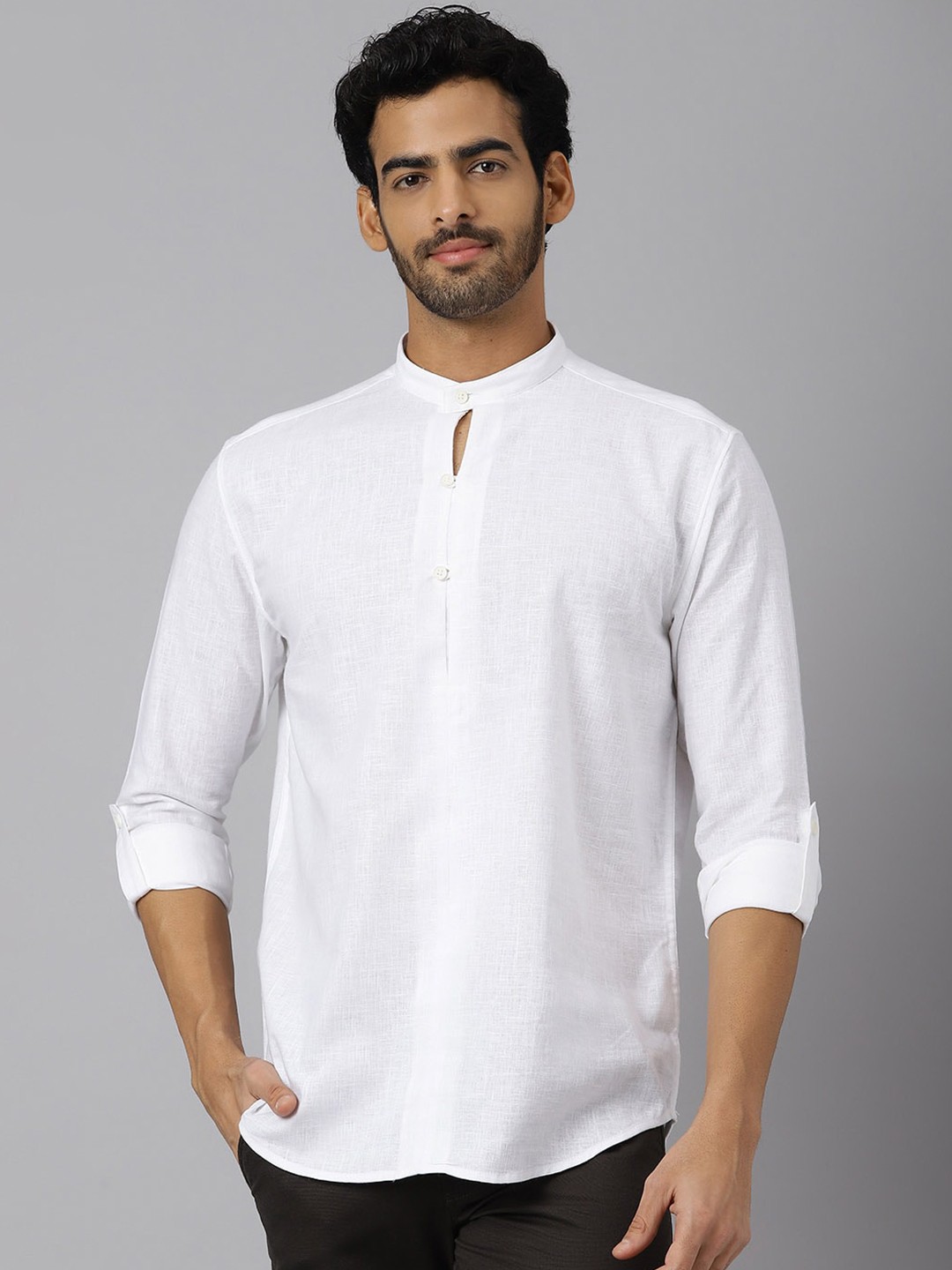 

KINGDOM OF WHITE Mandarin Collar Cotton Casual Shirt