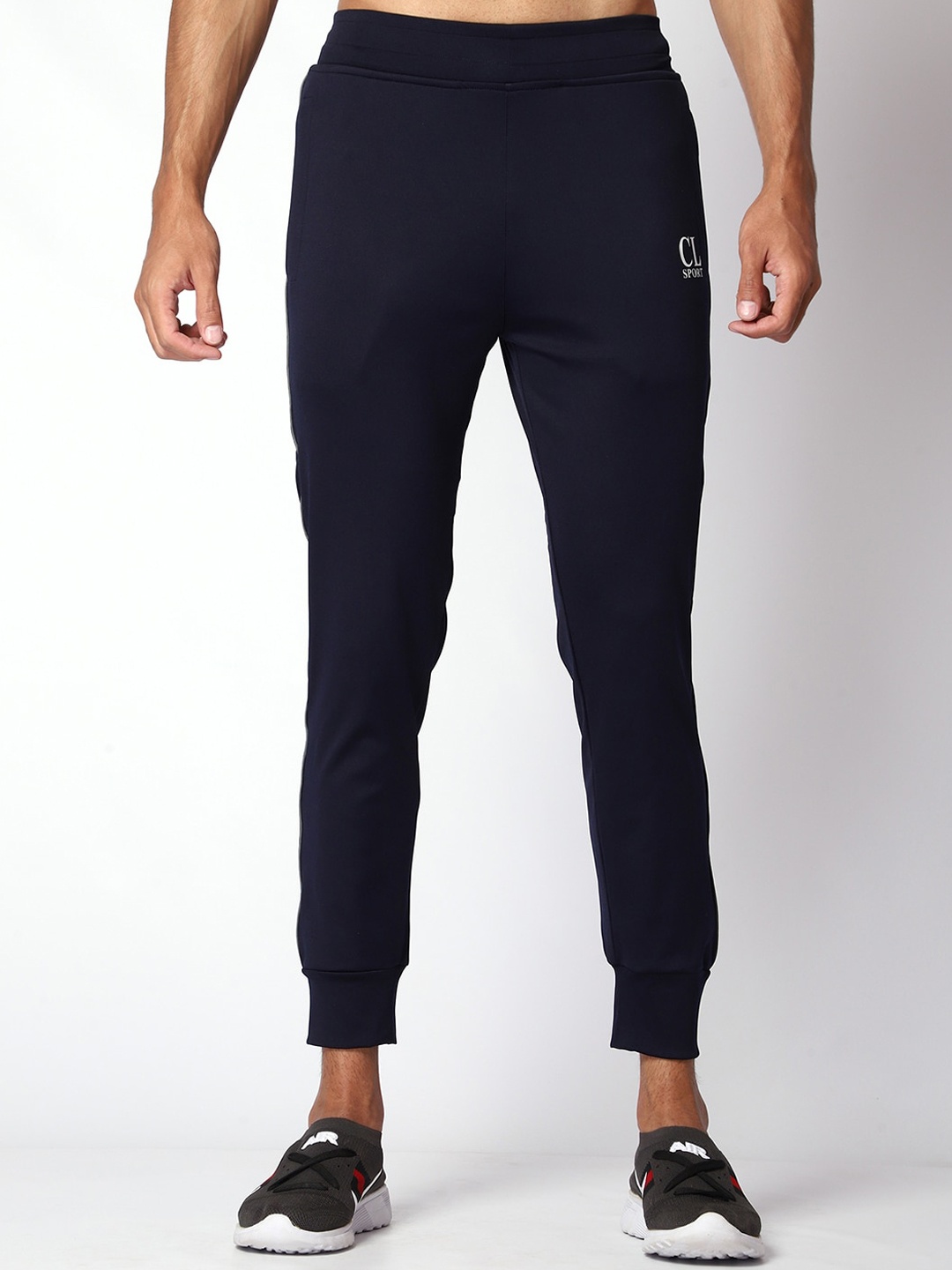 

CL SPORT Men Mid-Rise Brand Logo Printed Dry Fit Joggers, Navy blue