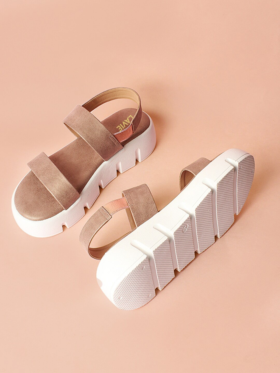 

Lavie Two Strap Open Toe Flatform Heels With Backstrap, Beige