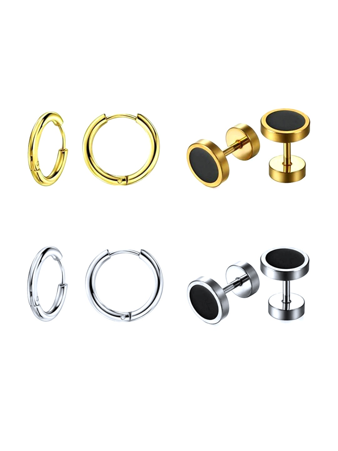 

KARISHMA KREATIONS Set Of 4 Stainless Steel Hoop And Studs Earrings, Gold