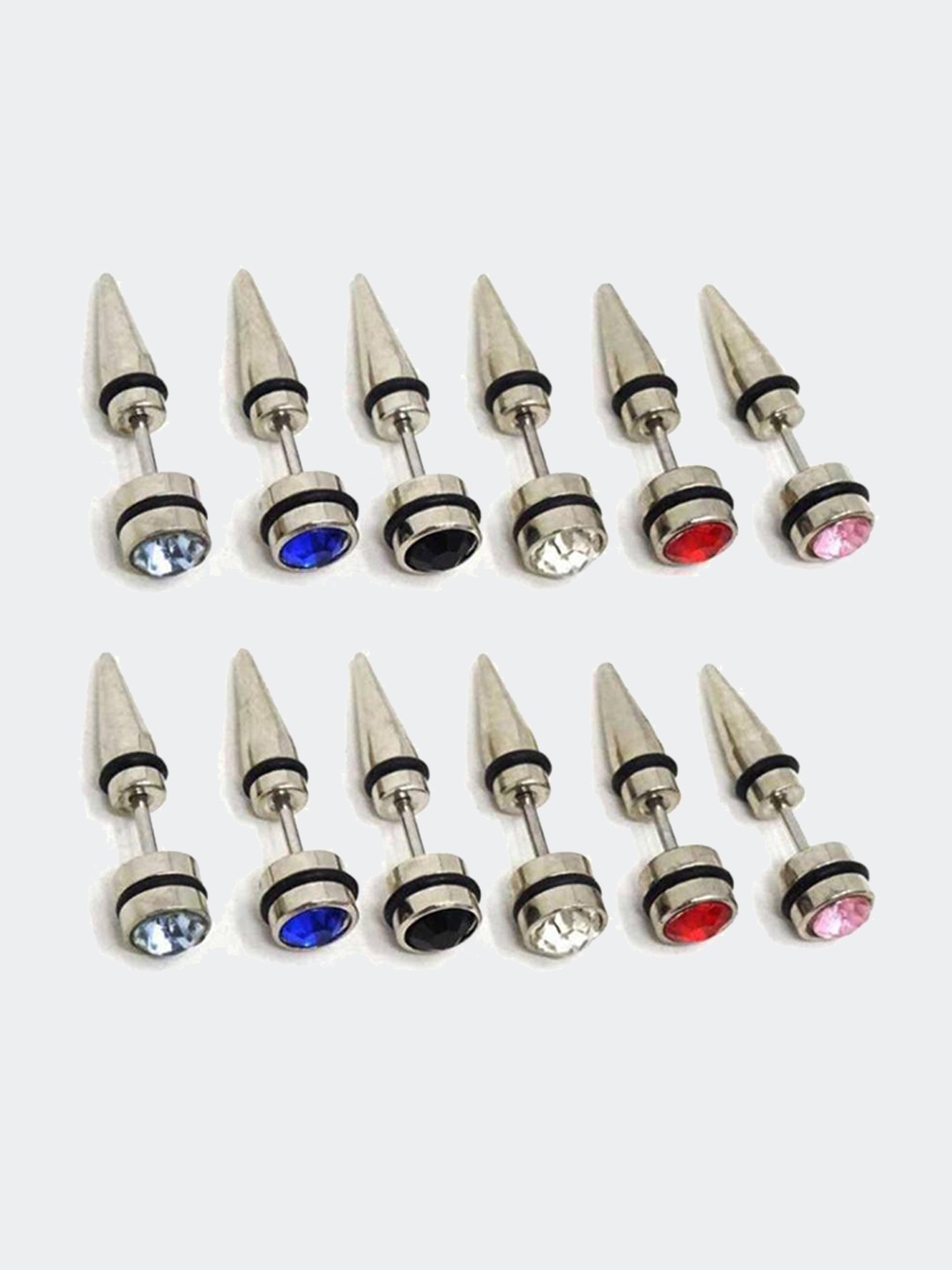 

KARISHMA KREATIONS Set of 12 Contemporary Studs Earrings, Silver