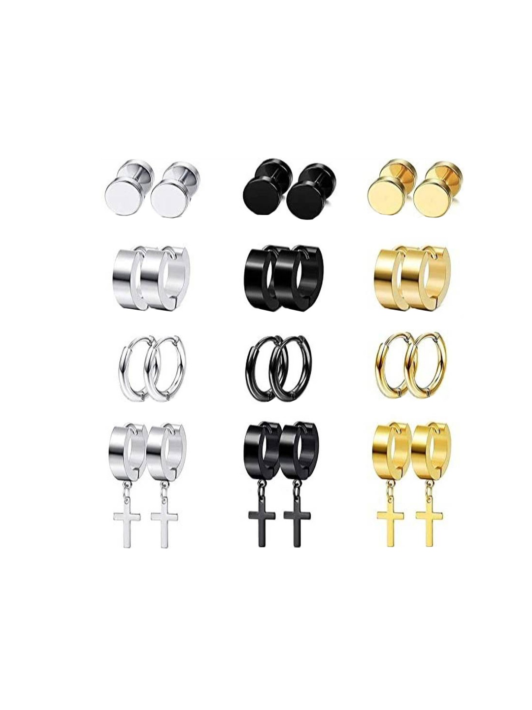 

KARISHMA KREATIONS Set of 12 Contemporary Hoops & Studs Earrings, Gold