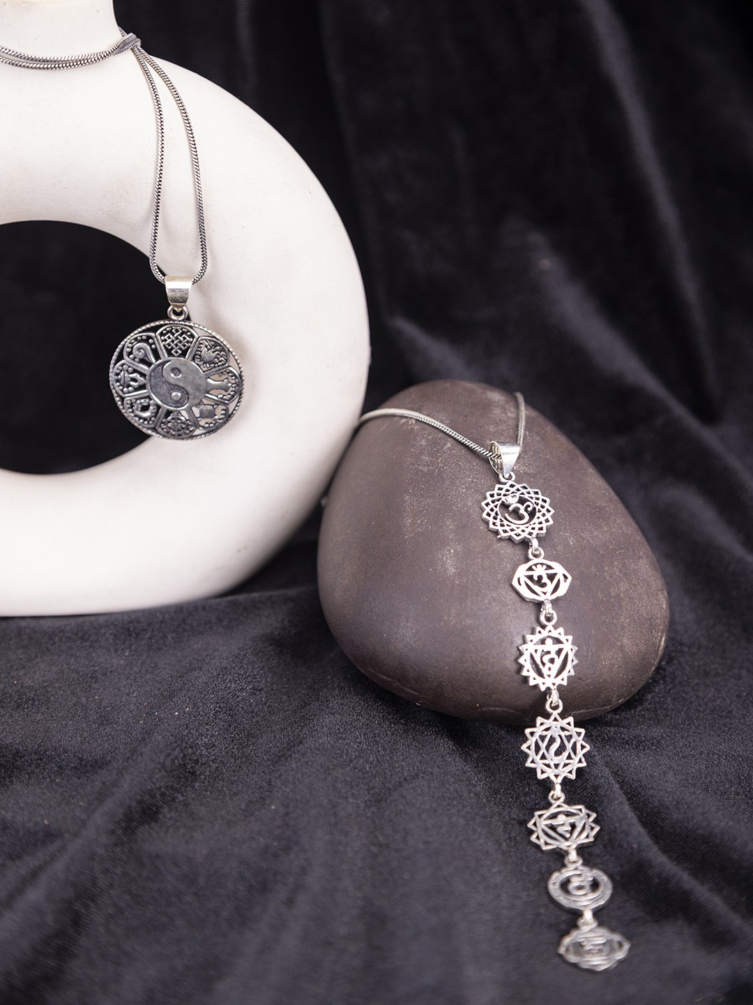 

Studio One Love Set Of 2 Brass-Plated Textured Pendant With Chain, Silver