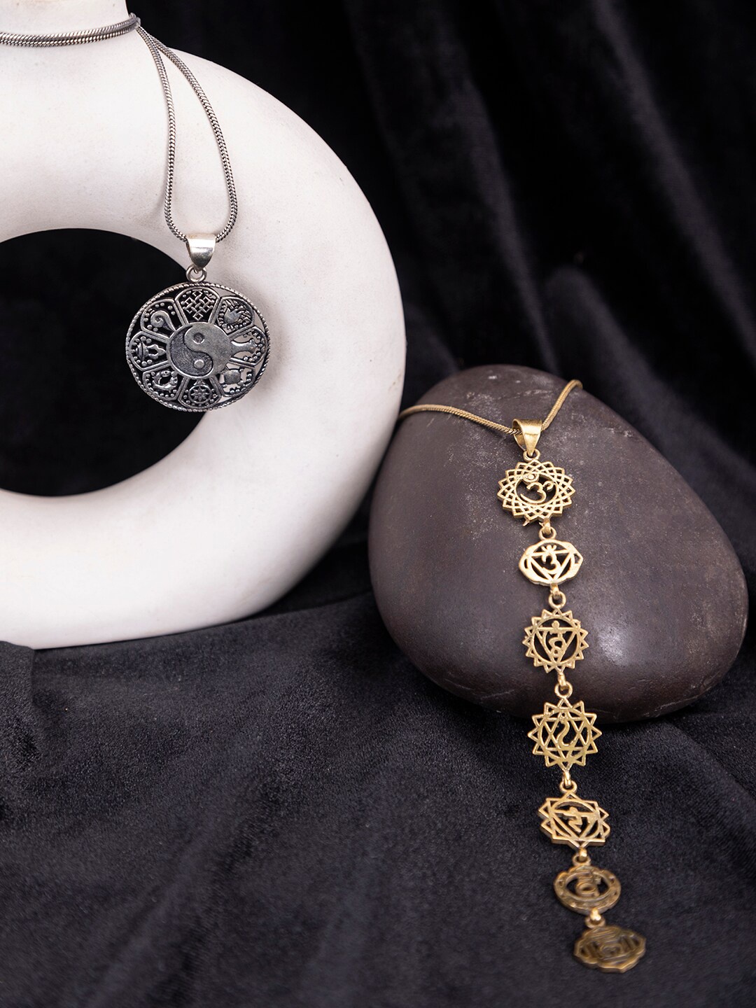 

Studio One Love Set Of 2 Brass-Plated Contemporary Pendants With Chain, Silver