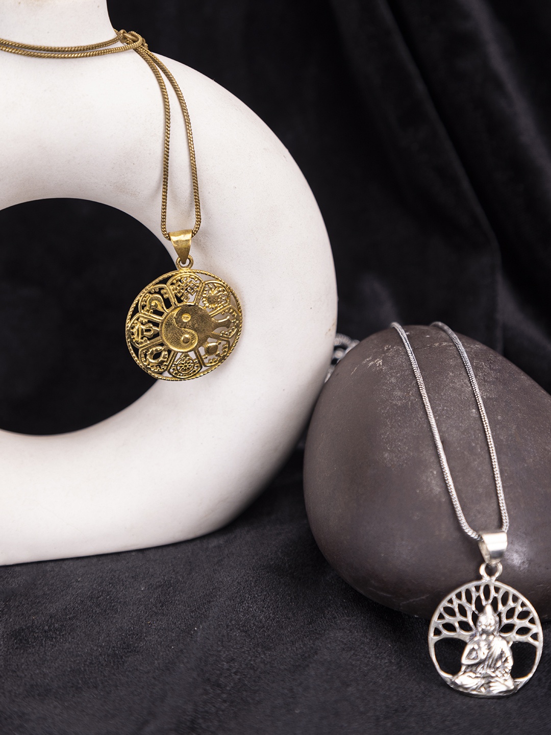 

Studio One Love Set Of 2 Brass-Plated Pendant With Chain, Silver