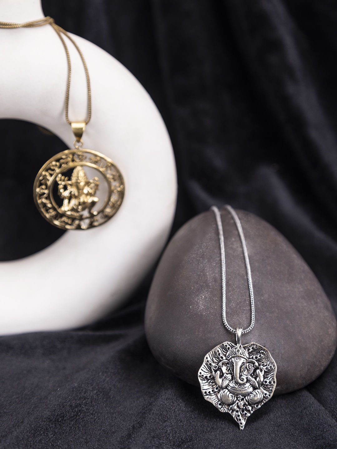

Studio One Love Set Of 2 Brass-Plated Pendant With Chain, Silver