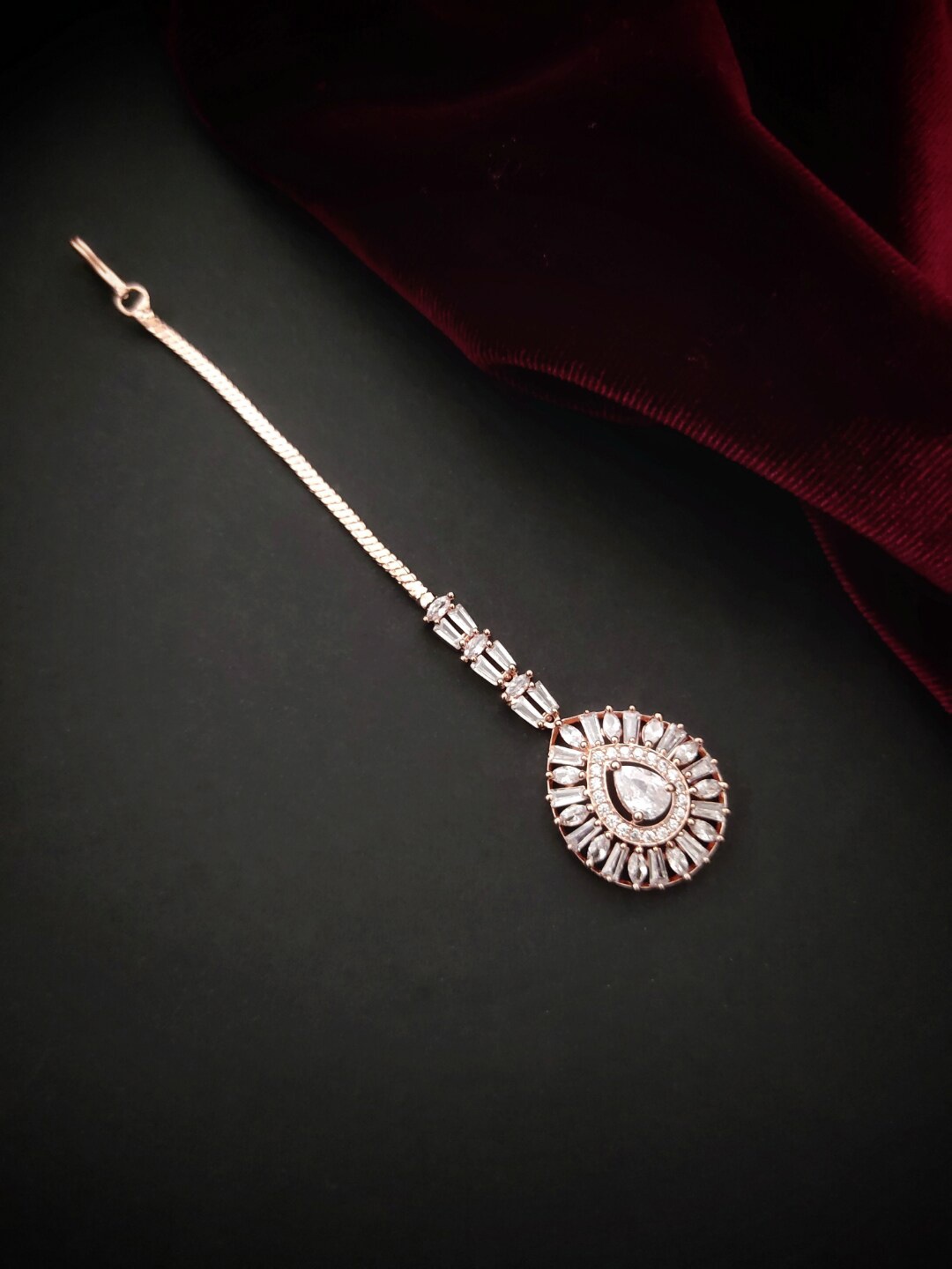

Pihtara Jewels Rose Gold-Plated AD Stone-Studded Maang Tikka