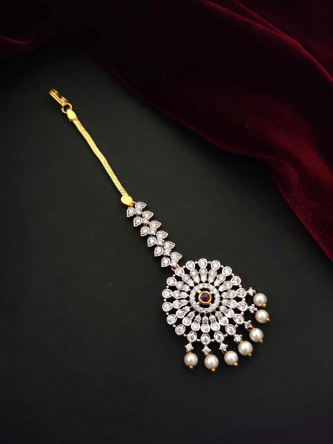 

Pihtara Jewels Gold-Plated AD-Studded Maang Tikka