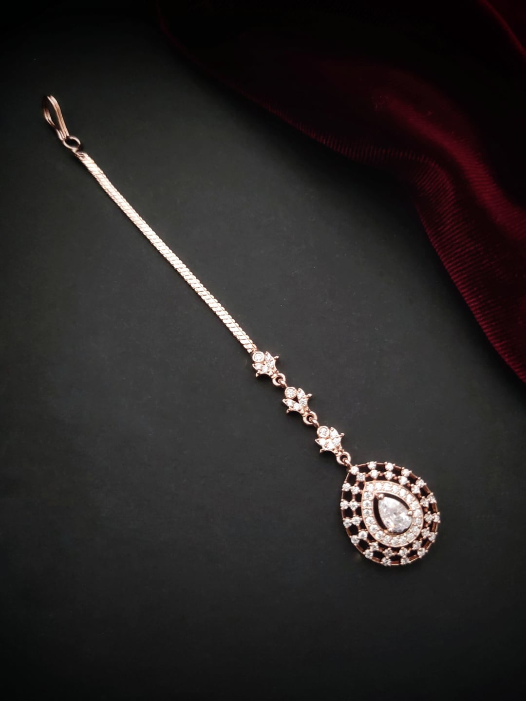 

Pihtara Jewels Rose Gold-plated AD Studded Maang Tikka