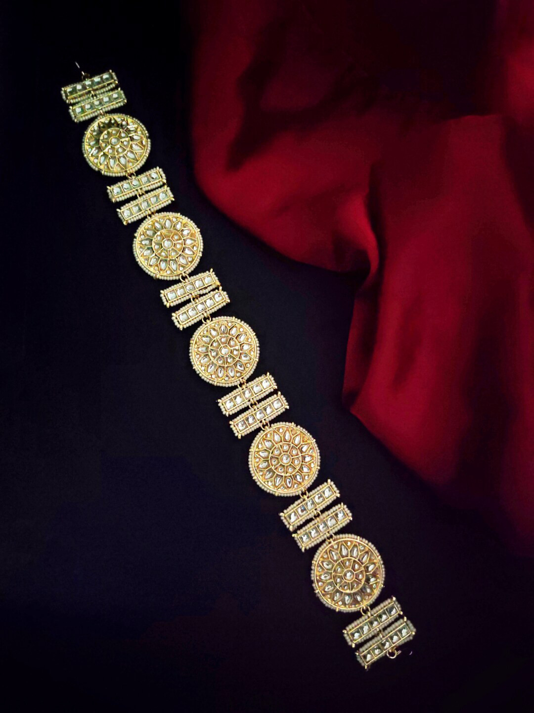 

Pihtara Jewels Gold-Plated Kundan-Studded & Pearl-Beaded Head Jewellery, White