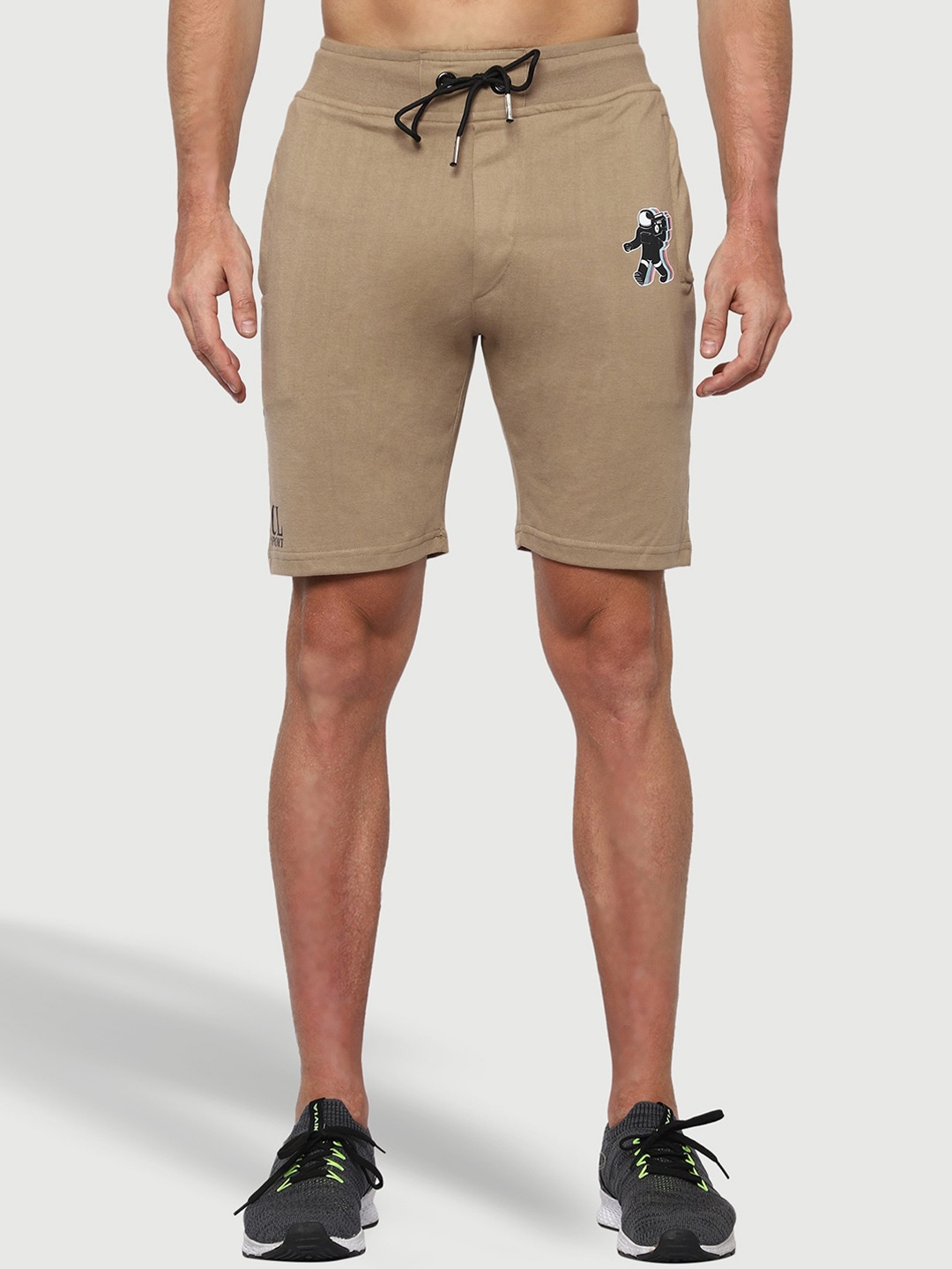 

CL SPORT Men Mid-Rise Cotton Sports Shorts, Beige