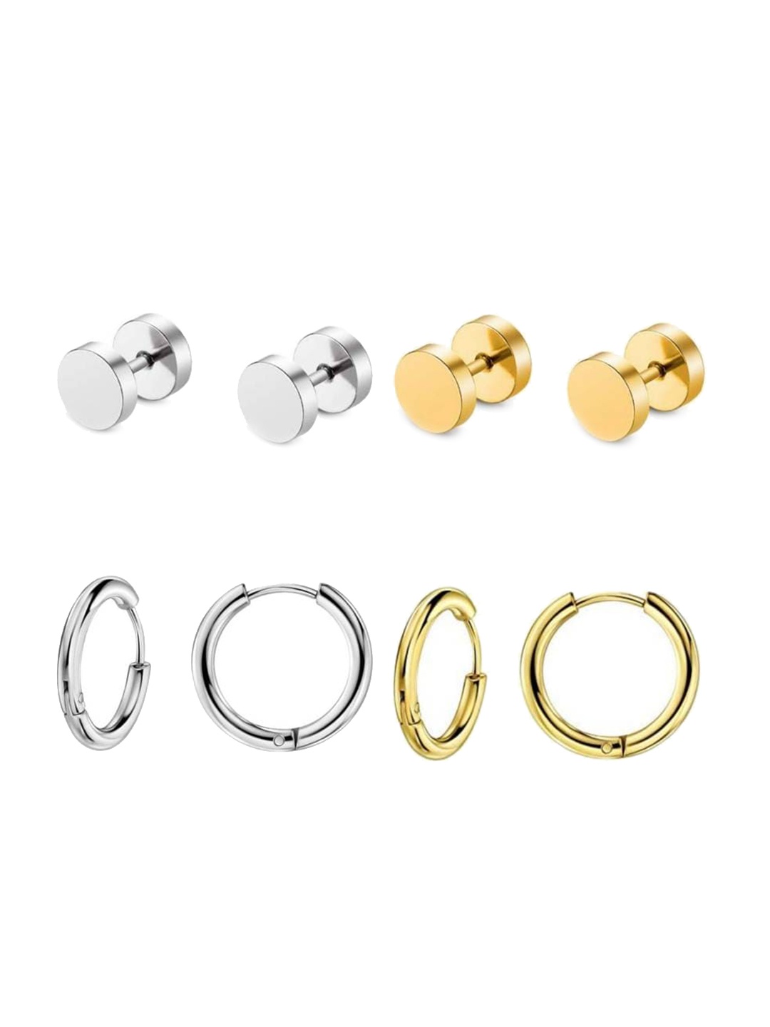 

KARISHMA KREATIONS Set Of 4 Stainless Steel Hoop And Studs Earrings, Gold