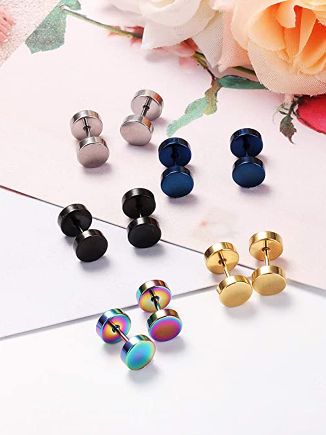 

KARISHMA KREATIONS Set of 10 Contemporary Studs Stainless Earrings, Gold