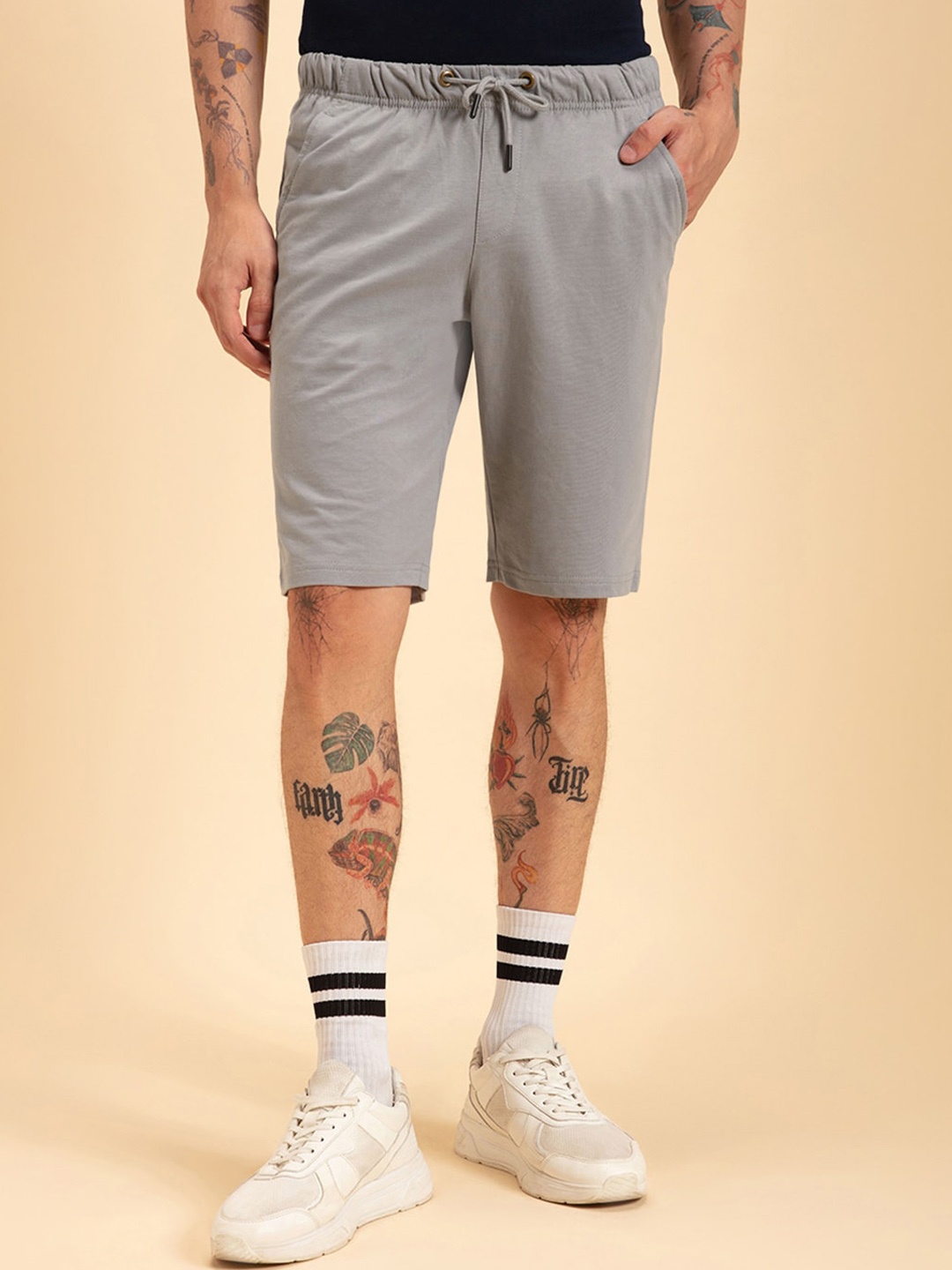 

Bewakoof Men Mid Rise Cotton Shorts, Grey