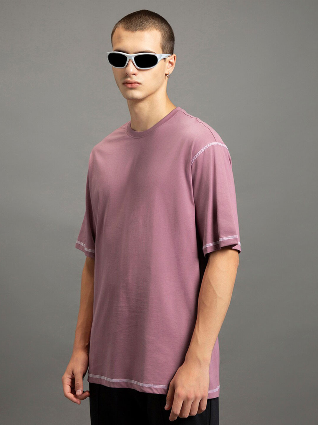 

Bewakoof Round Neck Cotton Oversized T-shirt, Purple