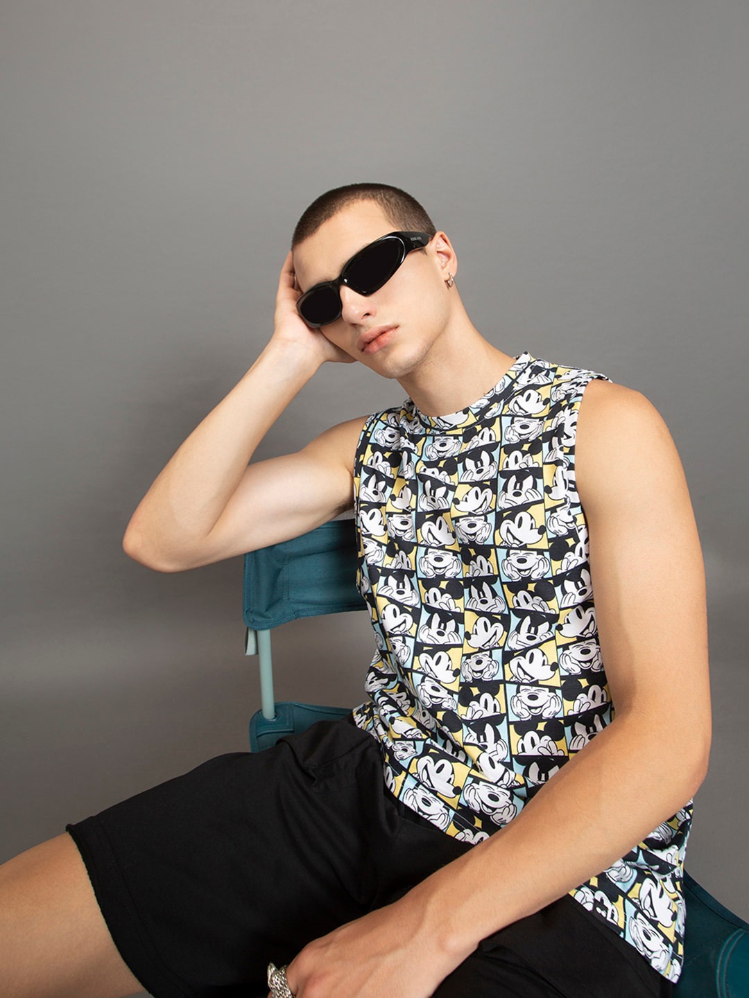 

Bewakoof x OFFICIAL DISNEY MERCHANDISE Mickey Mouse Printed Oversized Innerwear Vests, Black