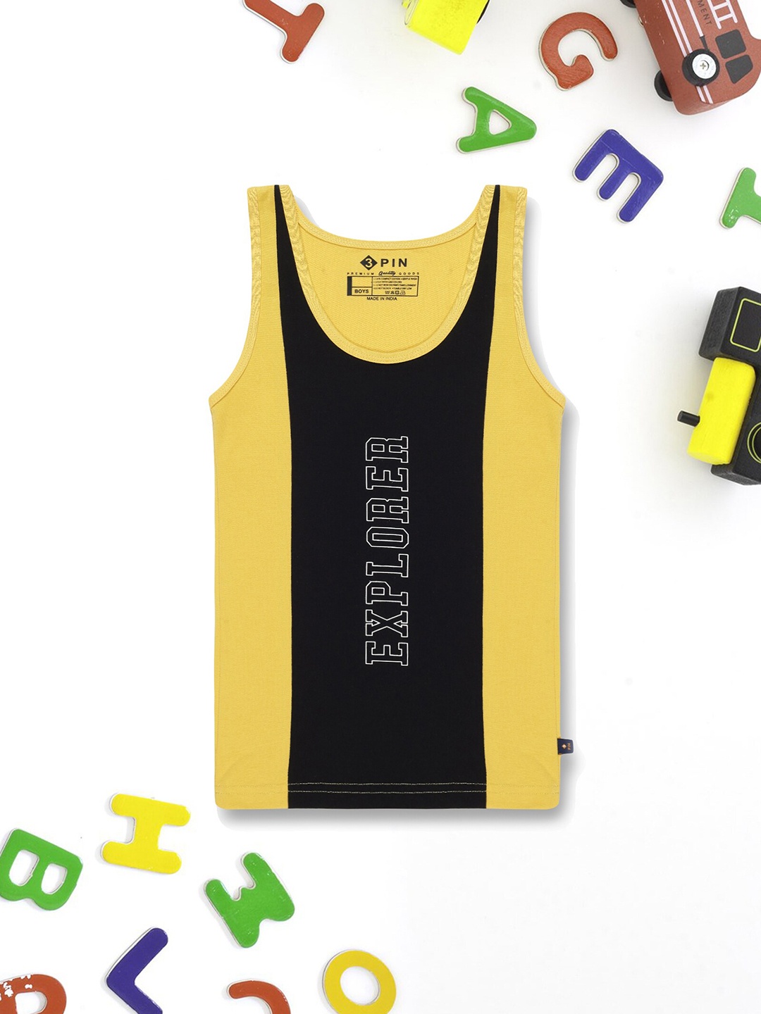 

3PIN Boys Printed Cotton Basic Vest, Mustard
