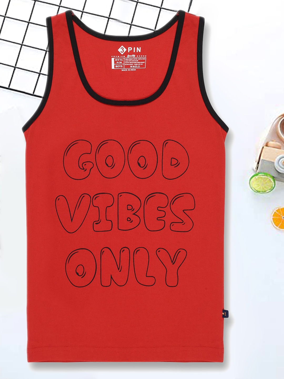 

3PIN Boys Printed Cotton Innerwear Vests, Red