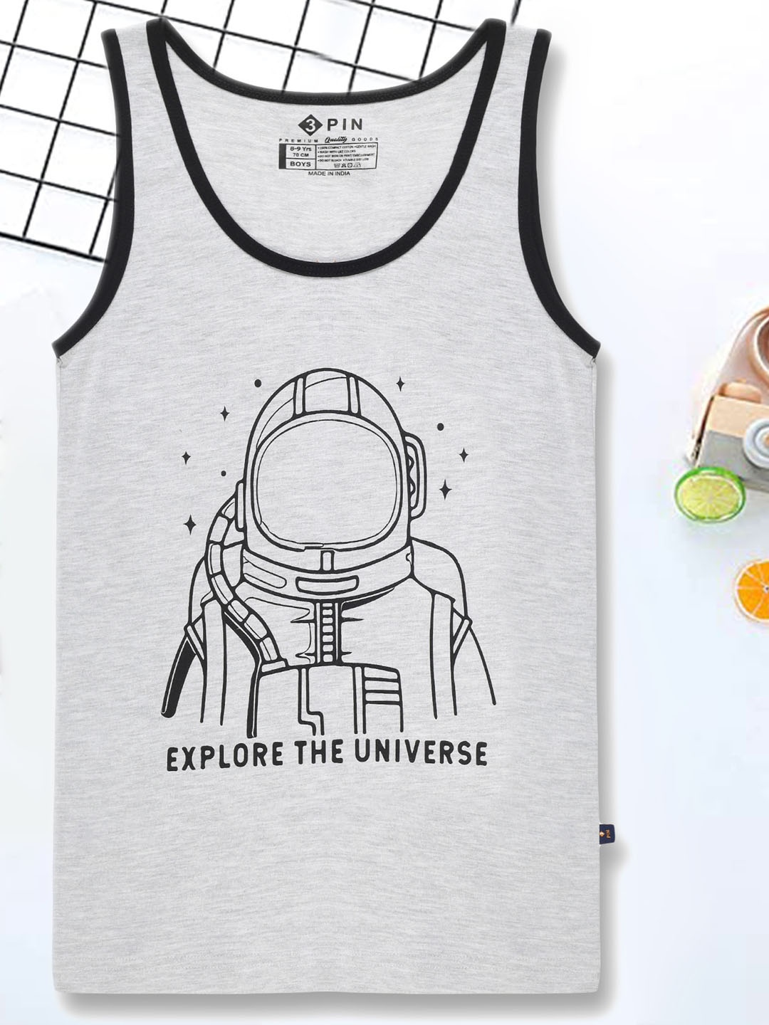 

3PIN Boys Graphic Printed Sleeveless Cotton Basic Vests, Grey
