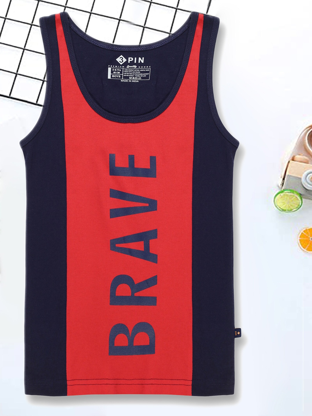 

3PIN Boys Colourblocked Cotton Sleeveless Vest, Navy blue
