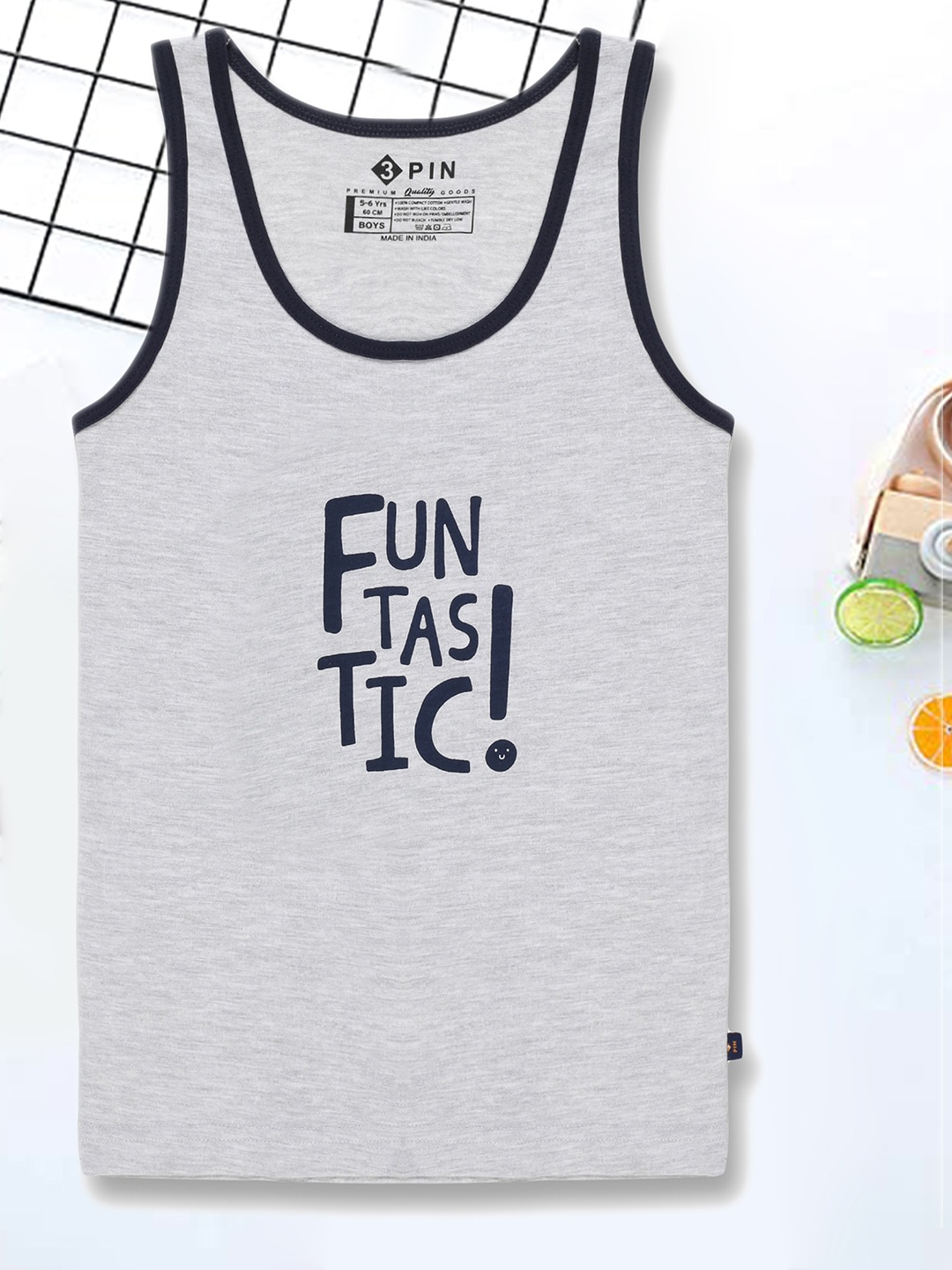 

3PIN Boys Printed Cotton Basic Vest, Grey