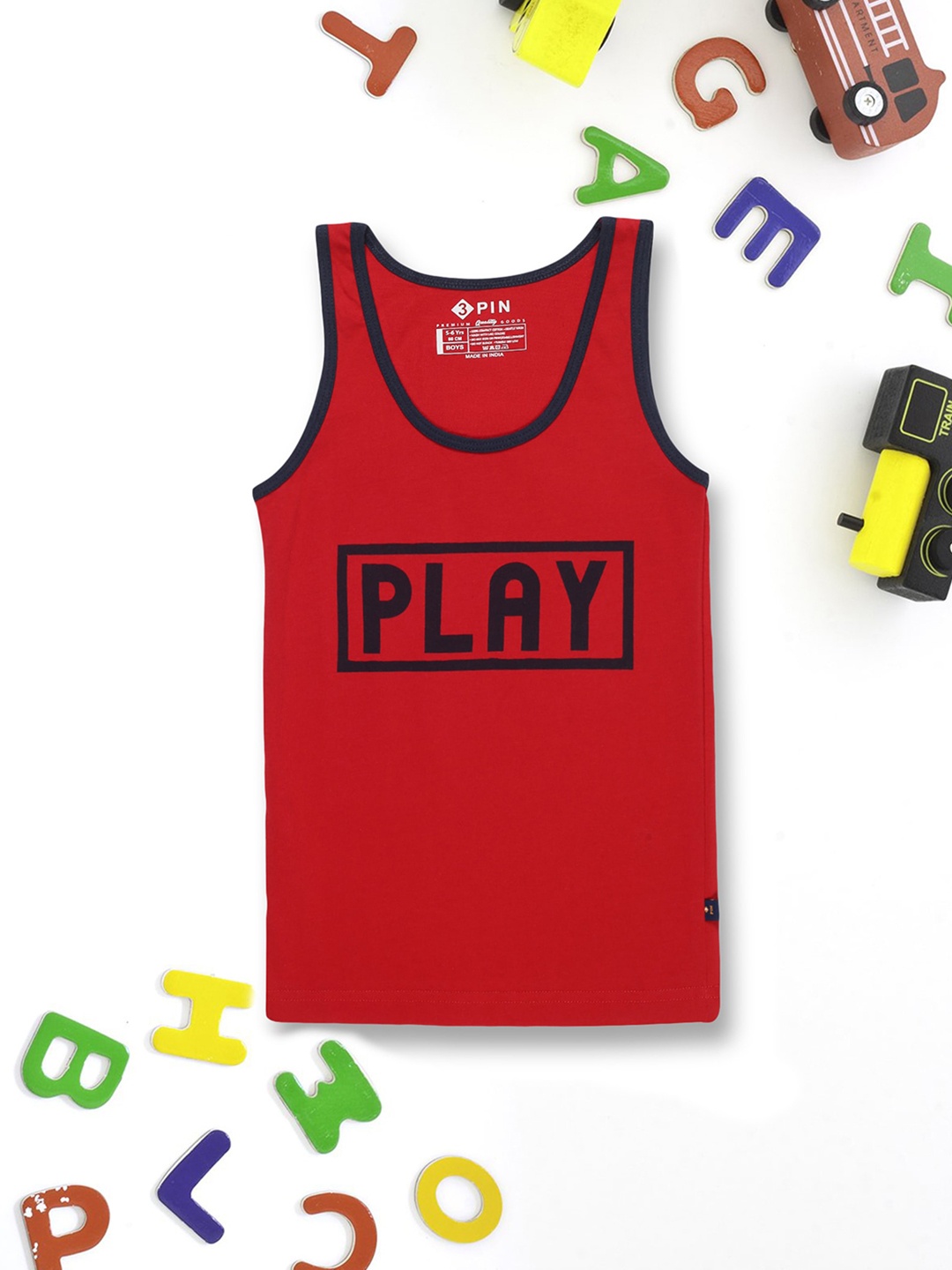 

3PIN Boys Printed Cotton Vests, Red