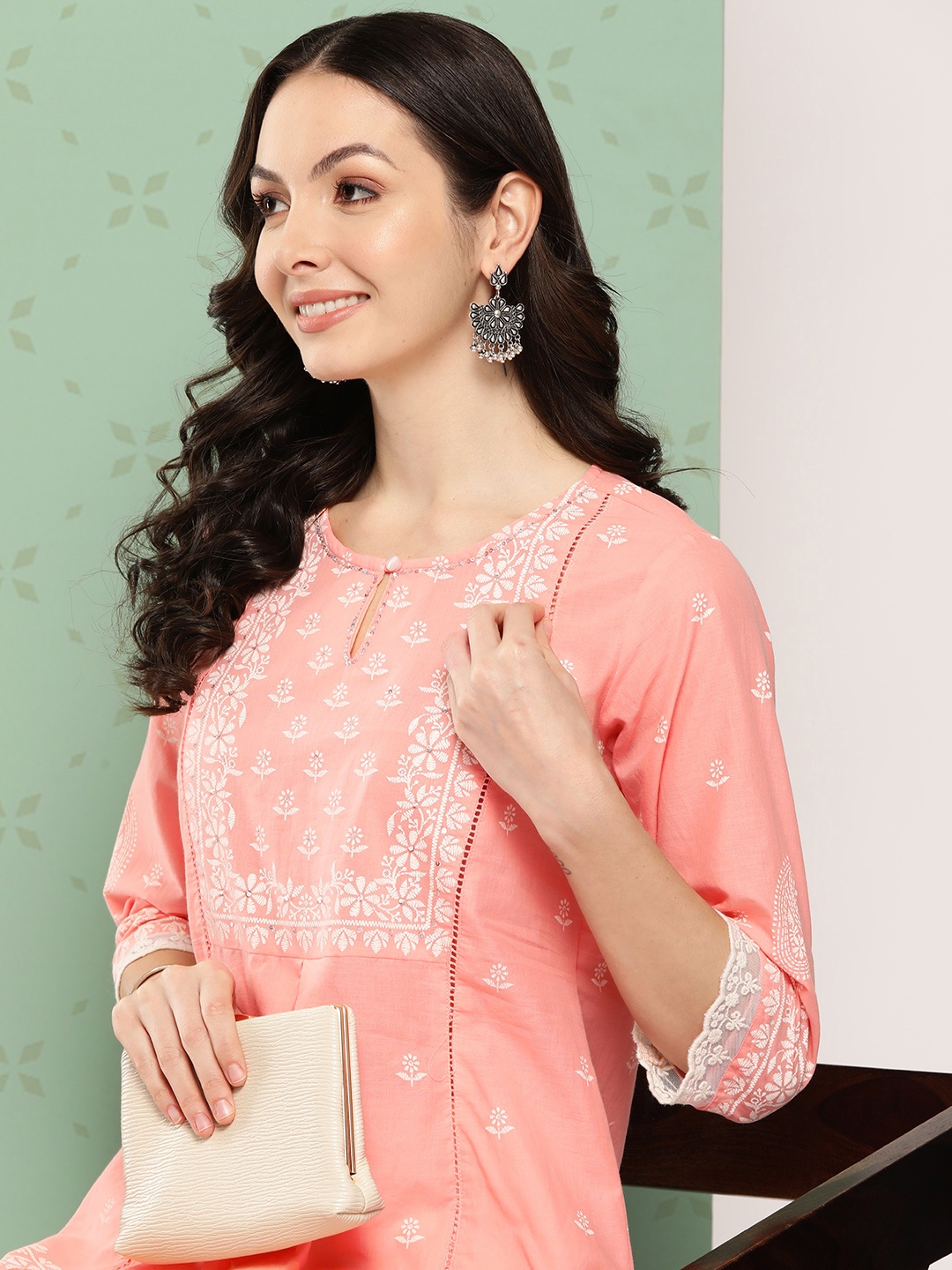 

Juniper Printed Cambric Embellished Tunic, Peach