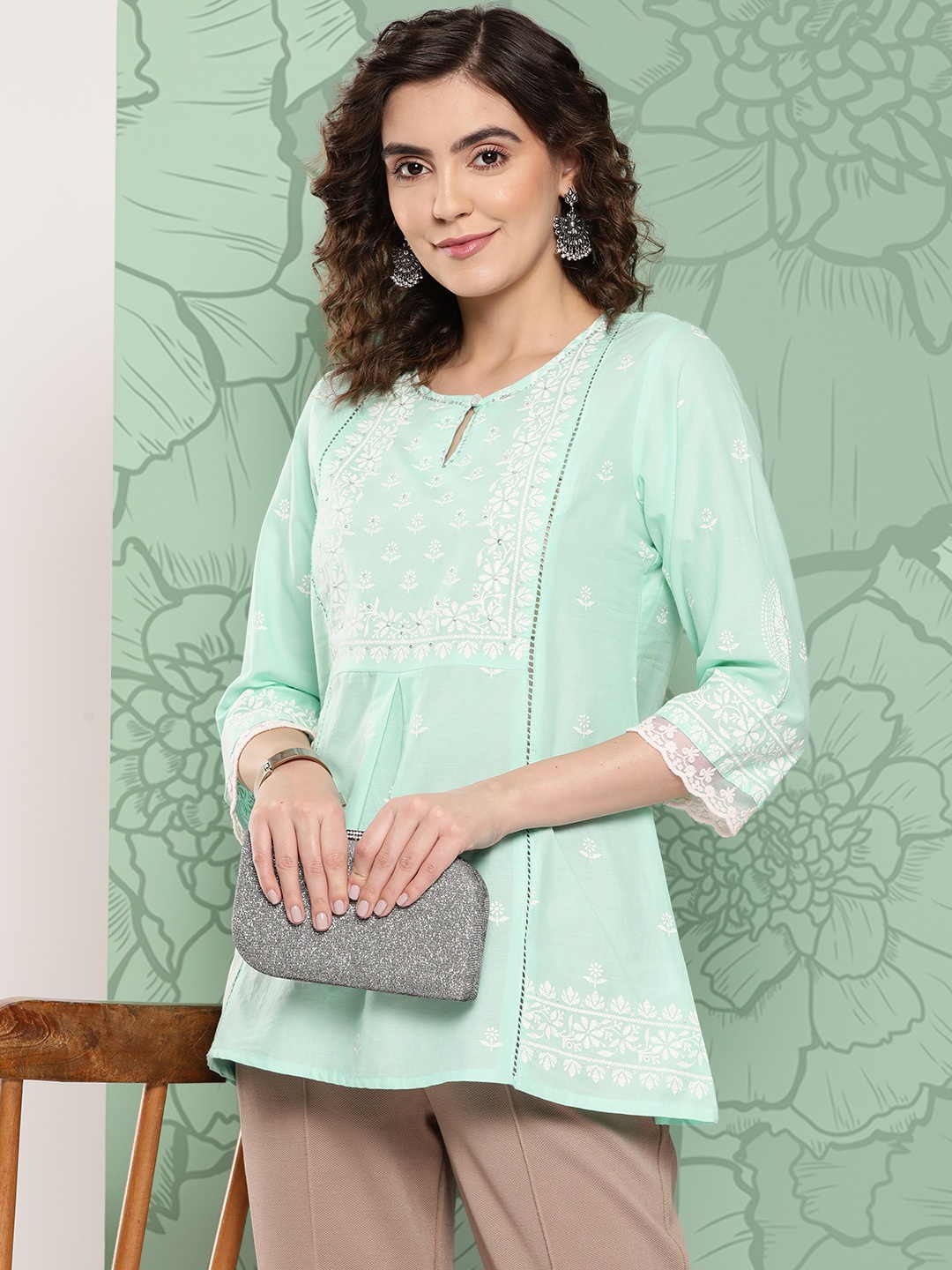 

Juniper Women Cambric Floral Printed Tunic, Blue