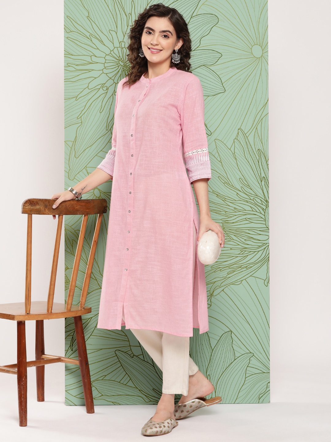 

Juniper Women Solid Cotton Kurta, Pink