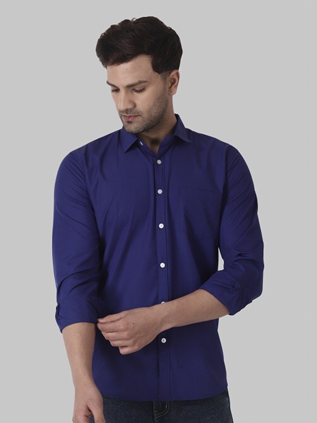 

Voroxy Spread Collar Twill Cotton Casual Shirt, Blue