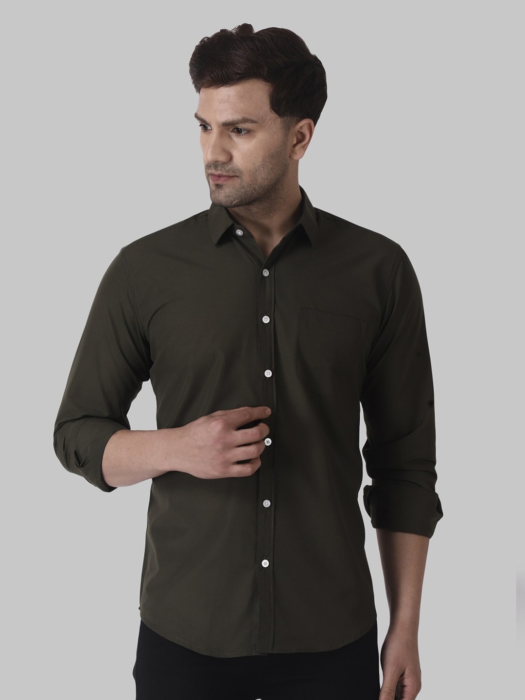 

Voroxy Spread Collar Twill Cotton Casual Shirt, Olive