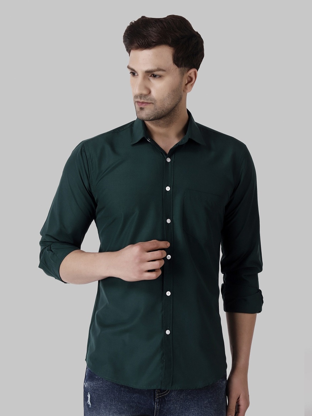 

Voroxy Spread Collar Twill Cotton Casual Shirt, Green