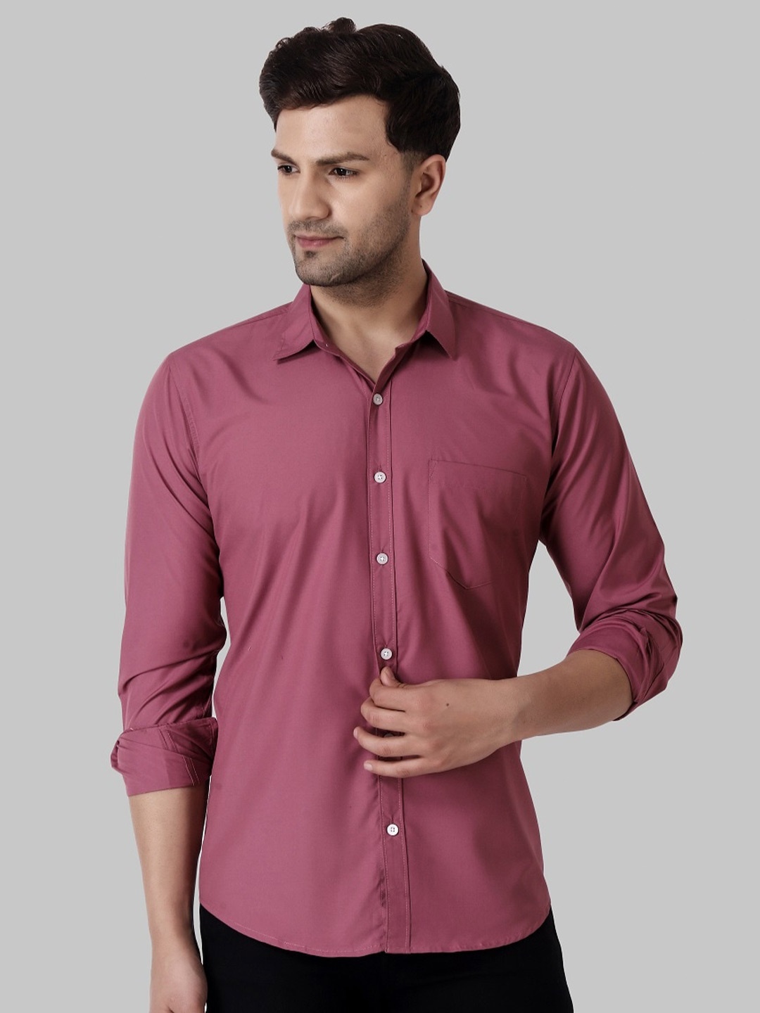 

Voroxy Spread Collar Twill Cotton Casual Shirt, Magenta