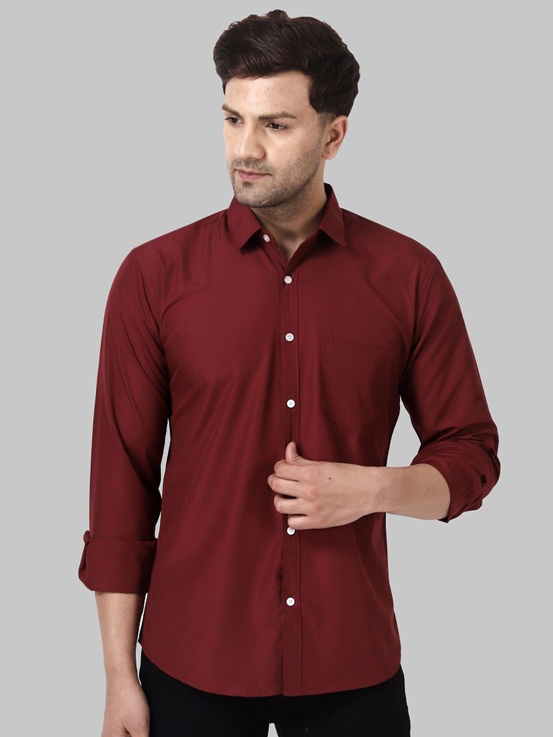 

Voroxy Spread Collar Twill Cotton Casual Shirt, Maroon