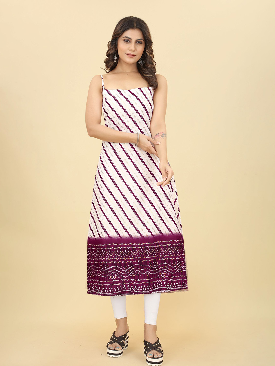 

KALINI Bandhani Printed Cotton Straight Kurta, White