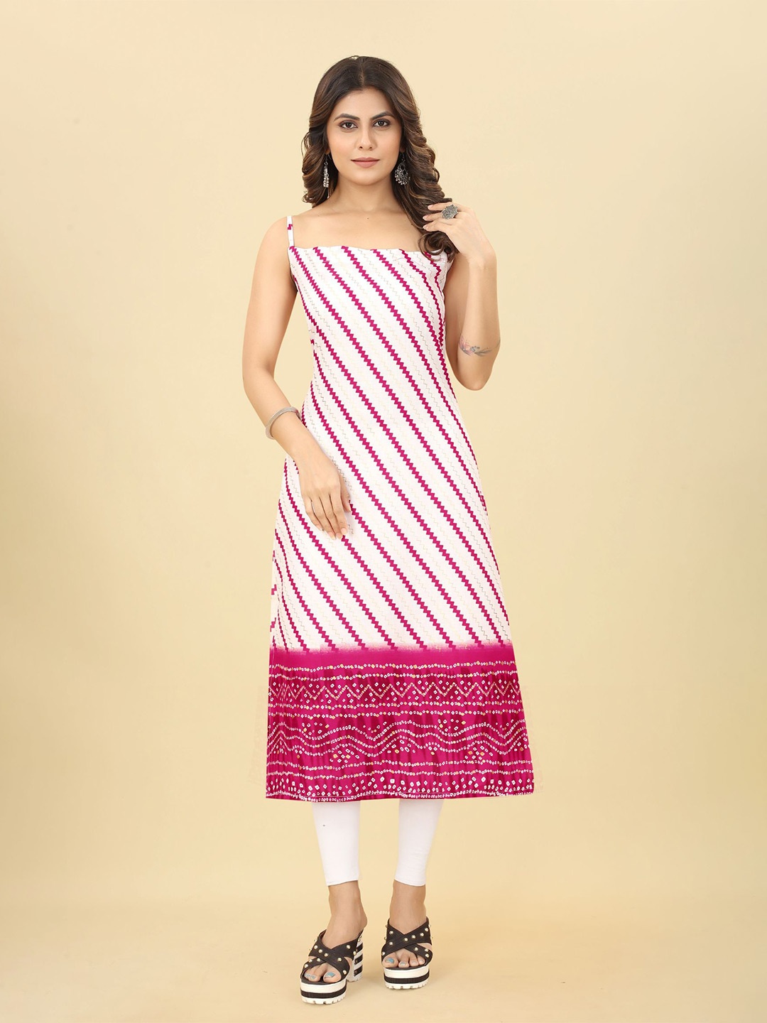 

KALINI Bandhani Printed Straight Kurta, Pink