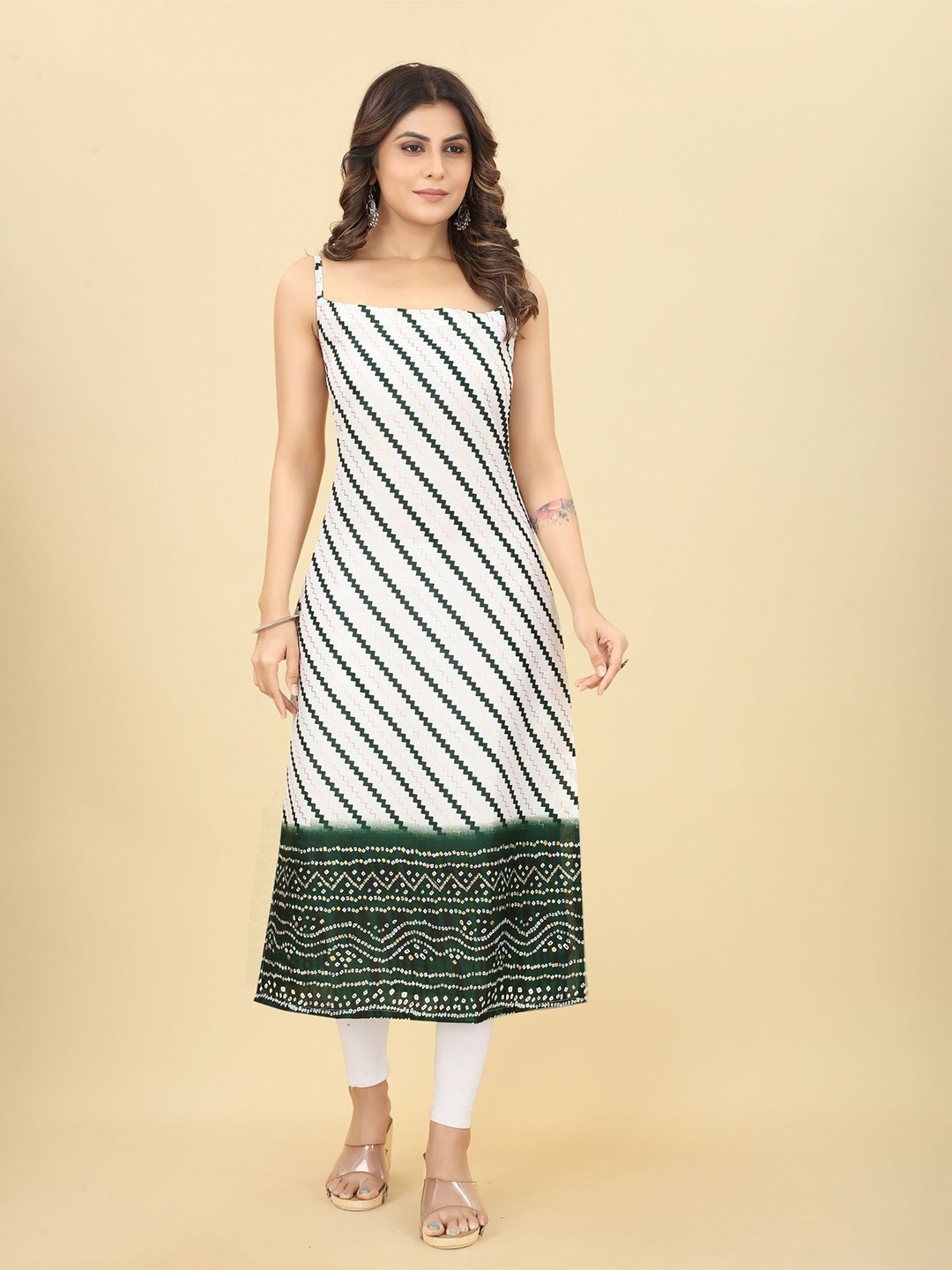 

KALINI Bandhani Printed Straight Kurta, White