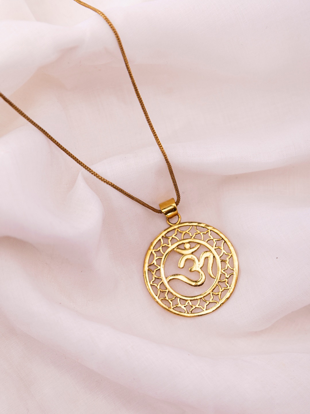 

Studio One Love Brass-Plated Contemporary-Shaped OM Pendant with Chain, Silver