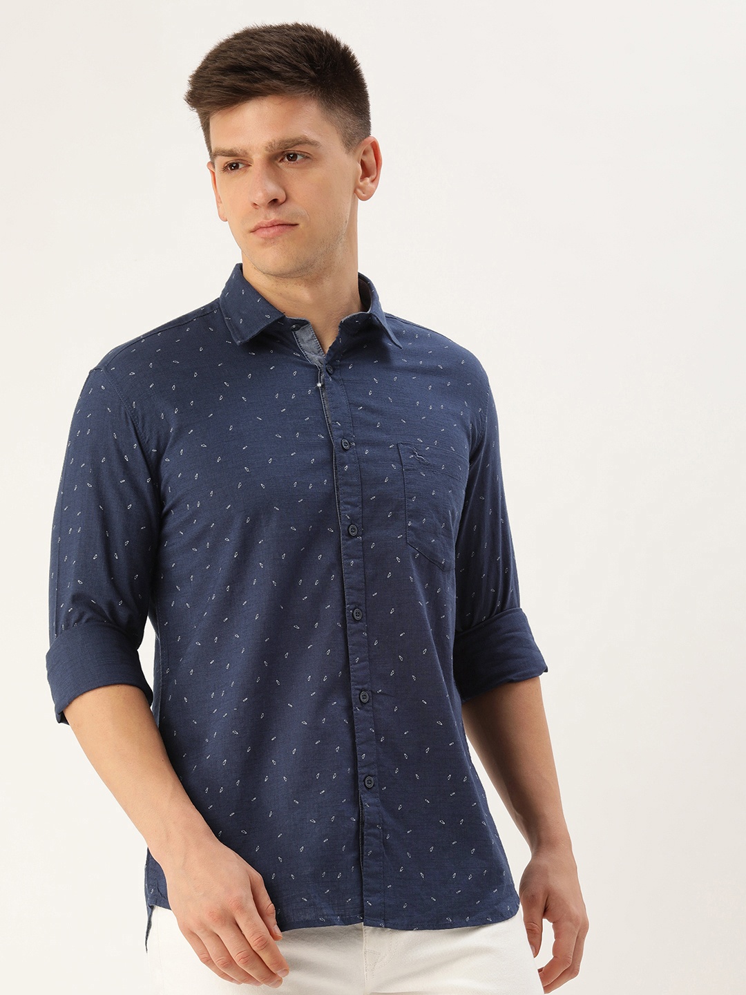 

Parx Men Slim Fit Pure Cotton Printed Casual Shirt, Navy blue